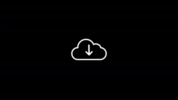 Анимация Иконки Скачивания Облаков Alpha Matte Анимация Видео Черный Белый — стоковое видео