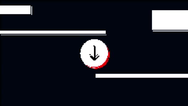 Pijlen Naar Beneden Pictogram Glitch Animatie Geïsoleerd Zwarte Achtergrond Digitaal — Stockvideo