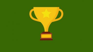 Altın kupa animasyon konsepti. Güzel efekt. Çok nesneli çoklu morfin. İzleri olan şekil simgesi. Yeşil arkaplan.