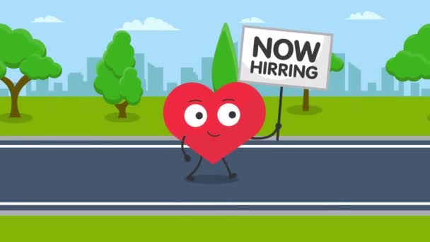 Cute Heart Character Now Hiring Walking Animation Video Motion Animation — Wideo stockowe