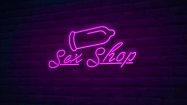 Seks neon tabela animasyonunu kaydet... tuğla duvar arkaplanı.