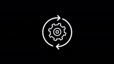 dişli ve ikon canlandırması - alfa mat. 4K Video Hareketi Canlandırması. siyah ve beyaz renk.