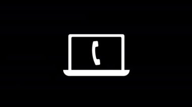 Laptop telefon hattı ikon animasyonu alfa matte. 4K Video Hareketi Canlandırması. siyah ve beyaz renk.