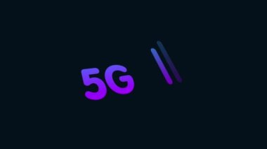 5G simge animasyonu - gradyan renk. 4K Video Hareketi Canlandırması. mor ve mavi.