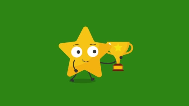 黄金のカップアニメーションでかわいい星のキャラクター — ストック動画