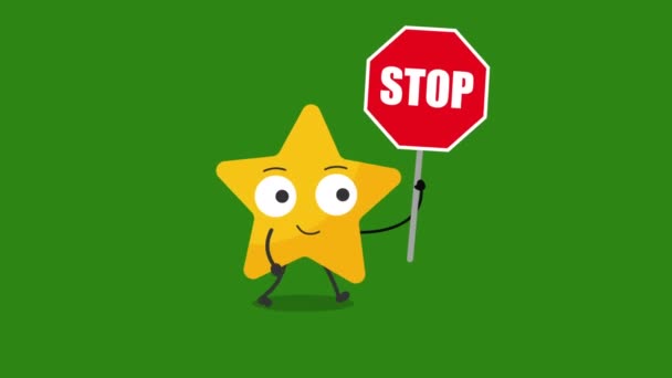 停止標識付きかわいい星のキャラクターアニメーション 4Kビデオモーションアニメーション — ストック動画