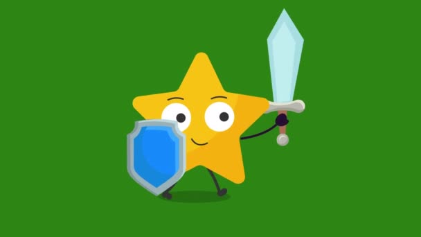 Lindo Personaje Estrella Con Espada Escudo Animation Animación Movimiento Vídeo — Vídeos de Stock