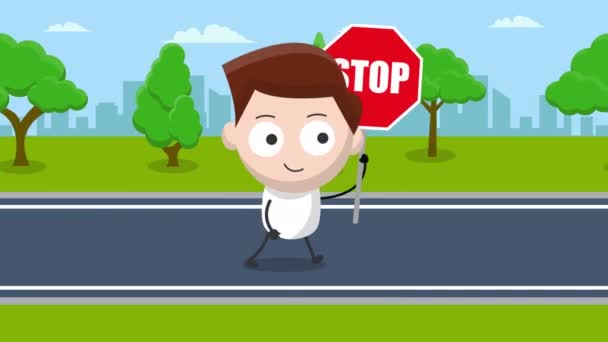 Cute Młody Człowiek Postać Znakiem Stopu Animation Animacji Ruchu Wideo — Wideo stockowe