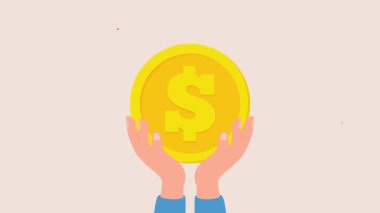 Dolar madeni para animasyonu ile el 4K hareket animasyonu.
