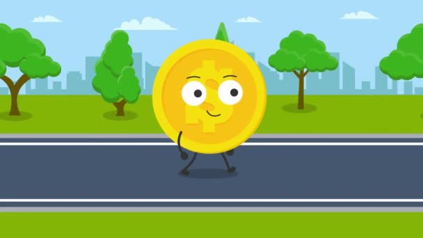 Cute Dollar Coin Character Walking Animation Video Motion Animation — Stock Video