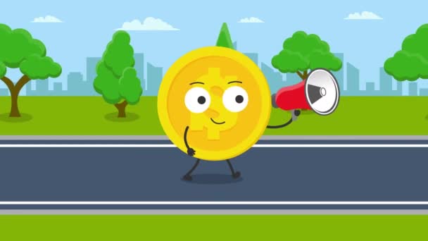 Cute Dollar Coin Character Megaphone Animation Video Motion Animation — 비디오