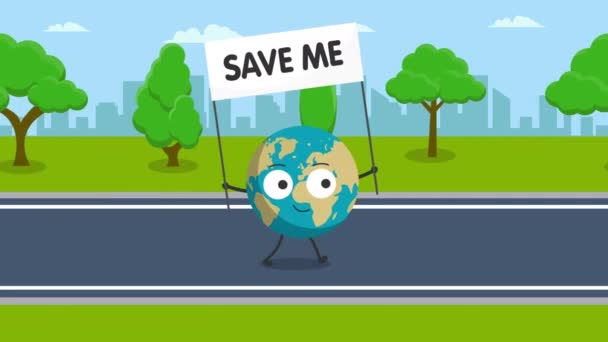 Terra Carina Con Salvami Segno Concetto Animazione Animazione Video — Video Stock