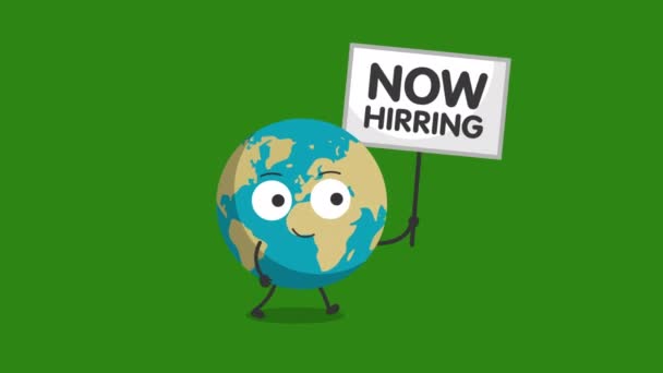 Cute Earth Character Now Hiring Sign Animation Video Motion Animation — Stock Video