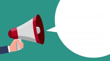 İş adamının elleri megafonu tutar ve animasyon 4K hareket animasyonuna ihtiyacımız var..