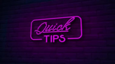 Hızlı ipuçları neon işareti animasyonu. Tuğla Duvar Arkaplanı.