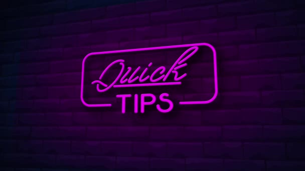 Snelle Tips Neon Teken Animatie Baksteen Muur Achtergrond — Stockvideo