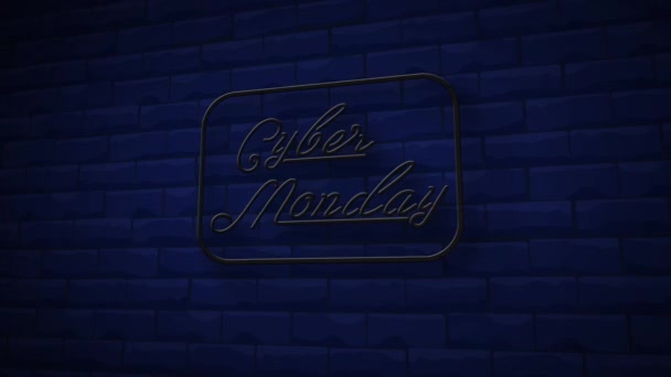 Cyber Monday Neon Sign Animation Brick Wall Background — стокове відео