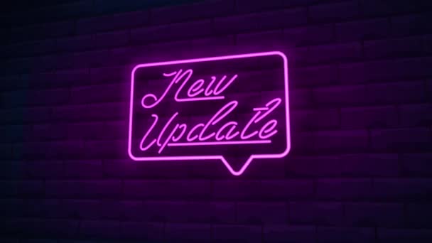 Nieuwe Update Neon Teken Animatie Baksteen Muur Achtergrond — Stockvideo