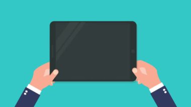 İşçiler el ele tutuşma tableti ve işaretli konsept animasyon 4K hareket animasyonu.