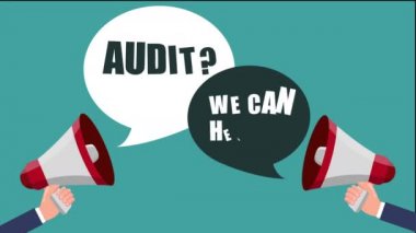 Denetim mi? Yardım edebiliriz! - iş konsepti animasyonu. 4K video canlandırması.