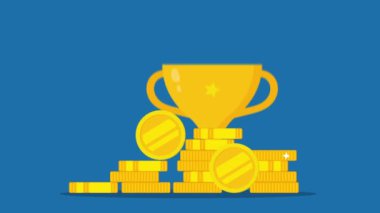 Altın kupa konseptli altın sikke animasyon 4K hareket animasyonu