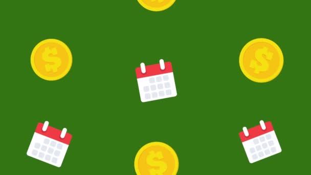 Dollar Münze Und Kalender Hintergrund Rotation Animation Video Motion Animation — Stockvideo