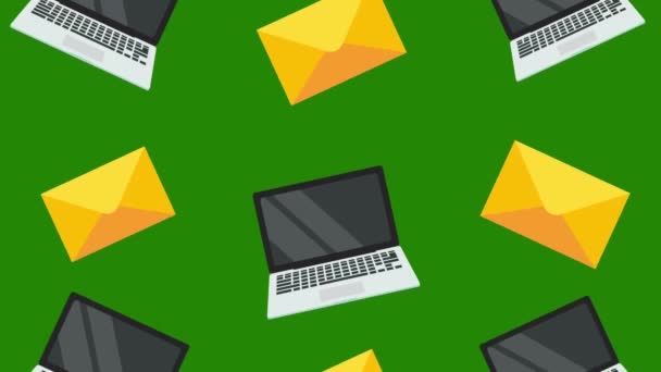 Dizüstü Bilgisayar Zarf Arkaplan Döndürme Animasyonu Video Hareketi Canlandırmasıname — Stok video
