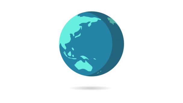 Earth Flat Design Spinning Isolated White Animated Earth Globe Plochý — Stock video