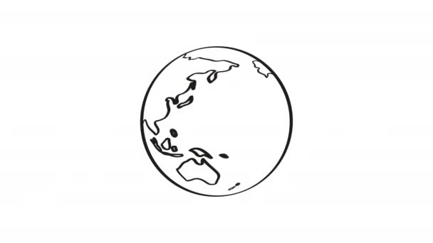 地球の漫画を描いています 地球スピンオンホワイトブラックボード背景シームレス無限のループアニメーション — ストック動画
