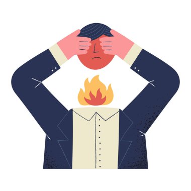 Tükenmiş. Yorgunluk, stres, depresyon, hüsran, aşırı çalışma, yorgunluk kavramı. Vektör illüstrasyonu