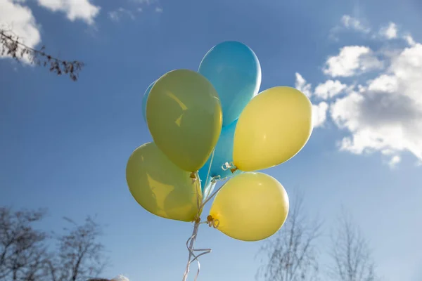 Light Yellow Blue Helium Balloons Fly Sky Color Flag Ukraine — ストック写真