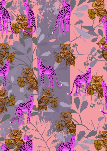 Eule Muster Blatt Muster Leopardenmuster — Stockfoto
