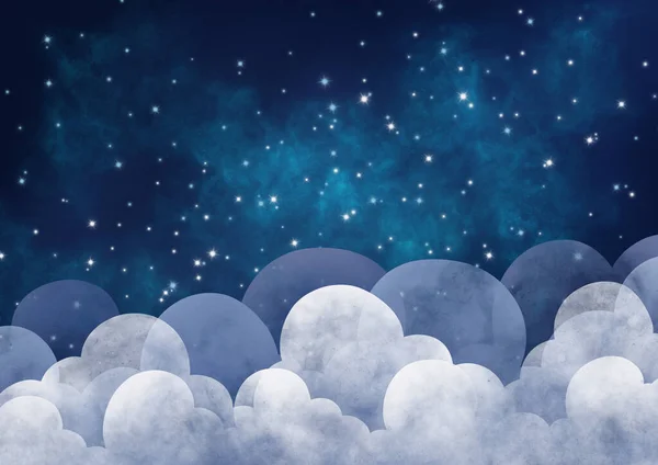 Cielo Nocturno Entre Estrella Espacio Terrestre Nube Ilustración Borde Fondo —  Fotos de Stock
