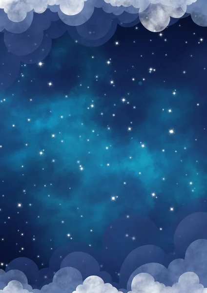 Cielo Nocturno Entre Estrella Espacio Terrestre Nube Marco Ilustración Fondo —  Fotos de Stock