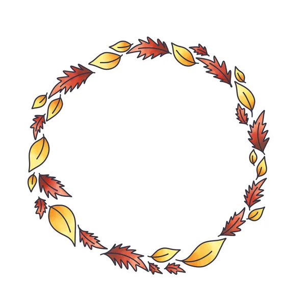 秋季和感恩节装饰用的涂鸦落叶花环图解 — 图库照片