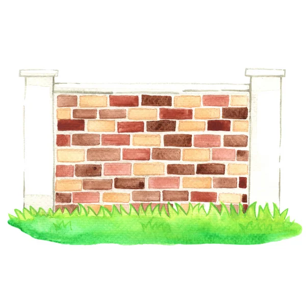 Brick Wall Grass Background Illustration Decoration Home Design Concept — Stock Photo, Image