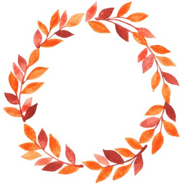 Sonbahar mevsiminde ve Şükran Günü festivalinde süslemek için renkli yapraklı suluboya çelenk