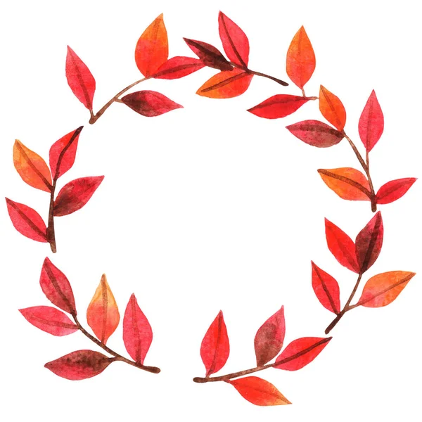Barevné Červené Podzimní Listy Věnec Akvarel Pro Dekoraci Podzimní Sezóně — Stock fotografie