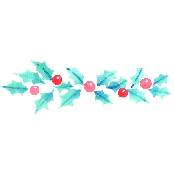 Holly Leave Sand Garland Watercolor Decoration Christmas Holiday Event — 图库照片