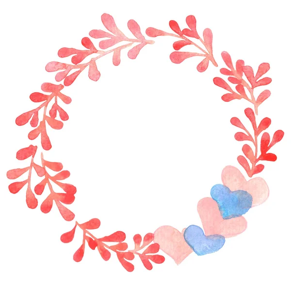 Heart Shape Pink Plant Frame Watercolor Decoration Wedding Valentine Day — 图库照片