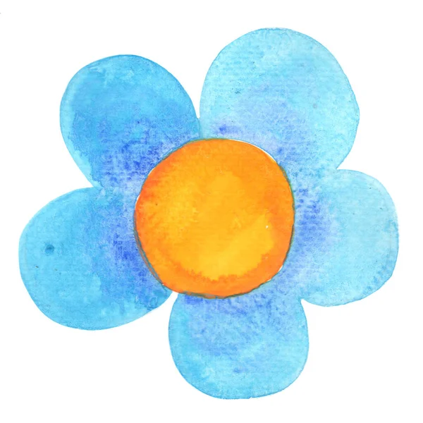 Fiore Blu Con Polline Giallo Acquerello Illustrazione Decorazione Matrimonio Fantasia — Foto Stock