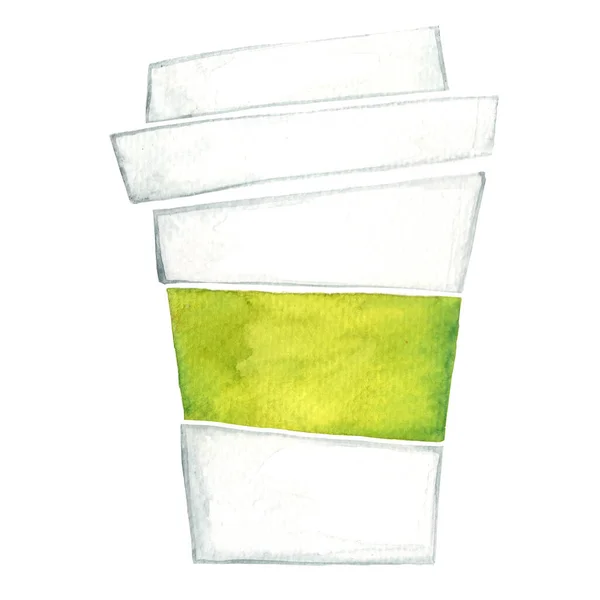 ホットコーヒーカップは 水彩イラストの装飾フォームコーヒーカフェやレストランのコンセプトを奪う — ストック写真