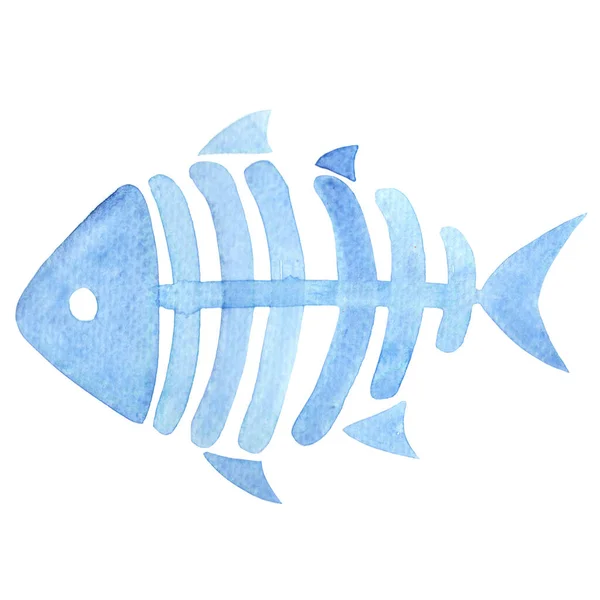 スケルトン海洋魚は幻想的な海洋生物の装飾のための水彩画を隔離 — ストック写真