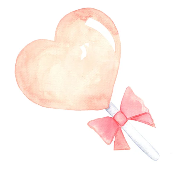 Pink Heart Lollipop Isolated Watercolor Illustration Gift Valentine Day — Zdjęcie stockowe