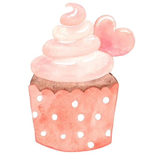 Sweet Heart Cup Cake Isolated Watercolor Illustration Valentine Day Events — Stock fotografie