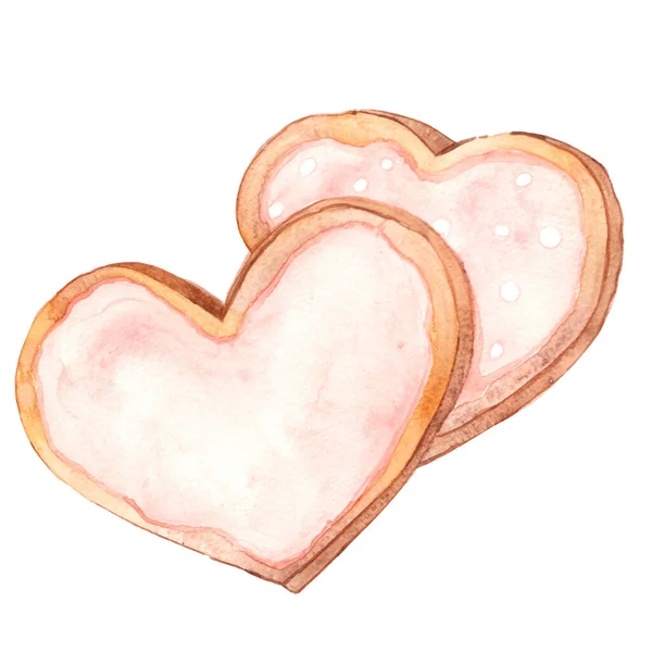 Heart Royal Icing Cookies Isolated Watercolor Illustration Valentine Day Events — Stock Photo, Image