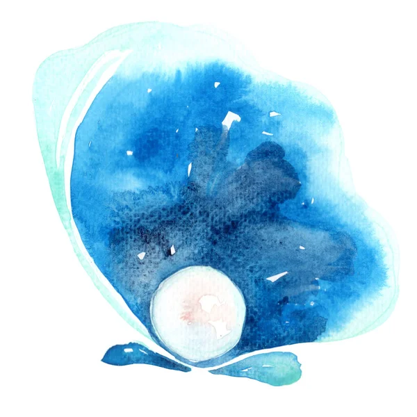Modrá Ústřice Perla Akvarel Ilustrace Pro Dekoraci Mořský Život Pobřežní — Stock fotografie