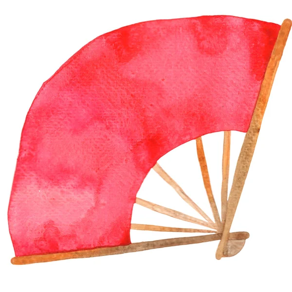 Red Chinese Fan Watercolor Isolated Illustration Decoration Chinese New Year — Foto Stock