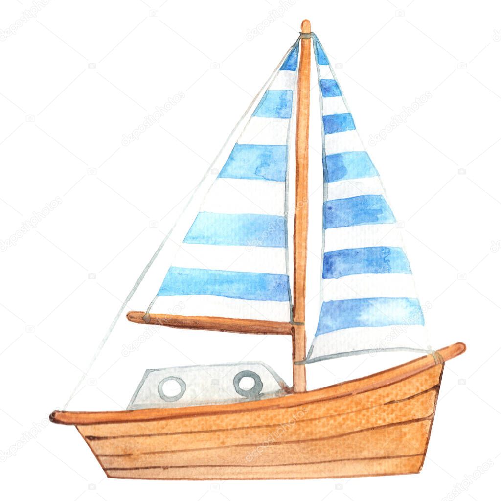 sailing ship watercolor illustration for decoration for journey on the sea and nautical concept.
