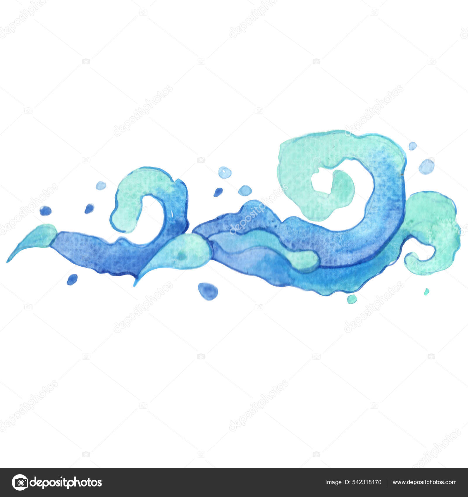 Abstract Blue Ocean Wave Border Oriental Art Style Watercolor Summer Stock  Illustration by ©tobeelife #542318170, image size:1600x1700